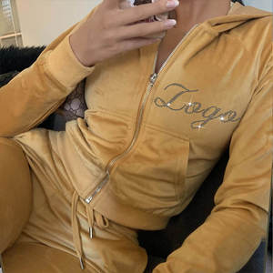 Wholesale High Quality Casual <b>Velvet</b> 2-Piece Long <b>Tracksuit</b> Sets Womens Rhinestone Hoodie Jogger Winter Fashion Anti-Pilling - Product Image 4