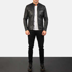 Chaqueta de Cuero para Hombre Leathertex Ionic Autumn con Cuello Camisero en Negro, Estilo Motero, Elegante y Cómoda - Product Image 4