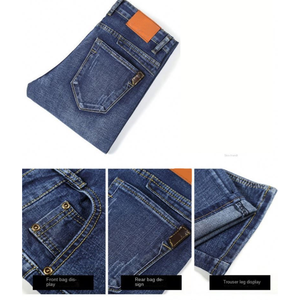 กางเกงยีนส์ทรงสลิมฟิตเอวสูงสำหรับผู้ชาย สีพื้น สโตนวอช สไตล์สตรีทแวร์ ขาดๆ แบบลำลอง สีฟ้าอ่อน สีดำ มีกระเป๋าหลายช่อง - Product Image 6