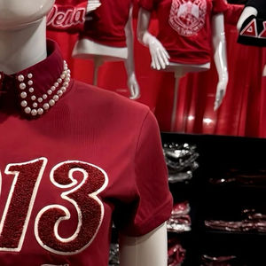 Camiseta DST 1913 con Mangas Bordadas en Chenille, Algodón Premium Color Granate, Ropa de Sororidad Griega Delta, Prenda Ecológica con Botones para Invierno - Product Image 2