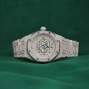 Montre de luxe pour homme en acier inoxydable octogonal avec diamants, 42 mm, analogique, quartz, fermoir déployant, cadran en cristal saphir - Product Image 1