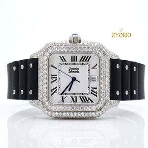 Luxury Iced Out Diamond Watch for Men Blue Rubber Strap Stainless Steel Square Dial Bust <b>Down</b> Hip Hop Watch - Product Image 1