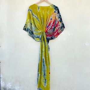 Green and <b>Blue</b> Silk Tie and <b>Dye</b> Kaftan for Her Silk Maxi Dress Light Weighted Kaftan - Product Image 1
