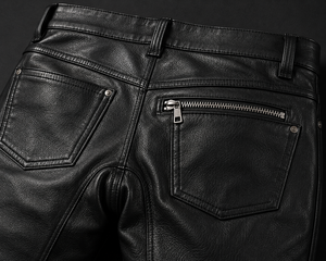 Premium Genuine Black Leather Pants <b>Slim</b> <b>Fit</b> <b>Mens</b> Motorcycle Clubwear Trousers with Zippers Pockets Custom OEM ODM Wholesale - Product Image 4