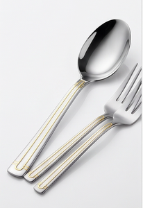 Ensemble de couverts argentés avec poignée à bordure dorée minimaliste, élégants ustensiles de table en acier inoxydable pour les dîners, les mariages, les restaurants et les cadeaux - Product Image 2