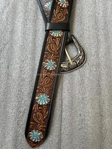 Cinturón floral pintado a mano occidental de cuero genuino personalizado con hebilla extraíble, cinturones de vaquero - Product Image 2