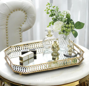 Most Selling Decorative Perfume <b>Mirrored</b> Storage Vanity Tray Rounded Modern Luxury Metal Frame Vanity Tray - Product Image 6