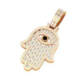Pendentif main Hamsa avec cristaux en strass, plaqué or 18 carats, style bohème, charme unisexe - Product Image 1