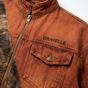 Veste en toile délavée marron rouille personnalisée avec patchwork en fourrure pour homme, col montant, effet vieilli, fournisseur OEM - Product Image 6