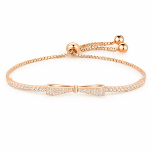กำไลข้อมือแฟชั่น VB41-SR ดีไซน์โบว์ ประดับเพชรแล็บโกรว์ 14K โรสโกลด์แท้ กำไลแบบโซ่และแบบเชื่อมต่อ ของขวัญวันครบรอบ - Product Image 2