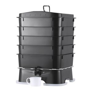 Composter per vermi a 5 vassoi dal design sostenibile, kit da 50 L per interni ed esterni, contenitore per compostaggio di rifiuti alimentari, fattoria di vermi a 5 vassoi - Product Image 1