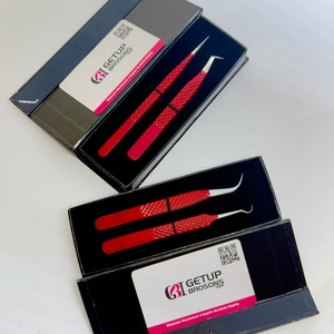 Pince à épiler de précision en acier inoxydable anti-magnétique, lisse, avec revêtement en poudre rouge, pour isolation des cils (boot/hook/curve) pour extensions de cils - Product Image 5