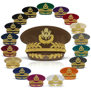 New Arrival Custom Embroidered Brand Name Logo Peak <b>Cap</b> with Gold Leaf Design Adjustable Formal Uniform Style Headwear <b>Caps</b> - Product Image 1
