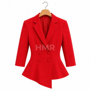 Blazer Rojo Cruzado de la Hermandad Griega HMR con Logotipo Personalizado, Manga Tres Cuartos, Largo Medio, Corte Entallado - Product Image 1