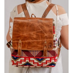 Western Boho Style Vintage Handmade Jacquard Leather Drawstring <b>Backpacks</b> Hand Stitch Genuine Leather Indian Style Bags - Product Image 2