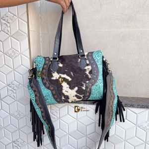 Bolso Tote de Cuero Vacuno Occidental con Flecos de Cuero Tallado a Mano, Bolso de Mano Elegante, Bolsos de Cuero para Mujer Multiusos - Product Image 1