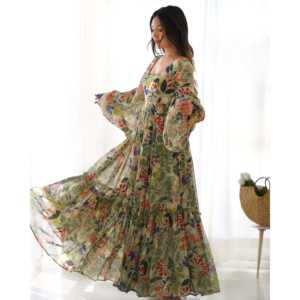 Sunaina Pista Colorful Floral Vestido Digital Impreso Faux Georgette DKB-267 - Product Image 1