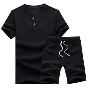 Ensemble deux pièces décontracté pour homme en 100 % coton, anti-rétrécissement, t-shirt à manches courtes et short, idéal pour l'été – Vente en gros - Product Image 1