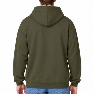 Sudadera con Capucha para Hombre, Color Verde Oliva, Bordada, Manga Raglán, Bolsillo Canguro, Informal, 100% Algodón Felpa - Product Image 3