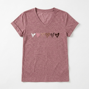 Custom <b>Heart</b> Print Women V Neck T Shirt Plain Cotton Blank Tee Short Sleeve Slim Fit Female Graphic Tops Manufacturer - Product Image 1