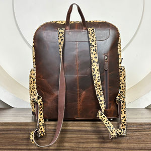 Big Genuine Cowhide Leather Backpacks Hair-on Hide Leopard Print Durable Travel School <b>Bag</b> for Women & <b>Men</b> Custom Logo Available - Product Image 6