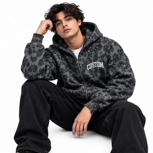 <b>Hoodie</b> Supplier Custom DTG <b>Leopard</b> <b>Print</b> Zipper Heavy Cotton French Terry Vintage Acid Wash Camo <b>Hoodie</b> For Unisex - Product Image 5