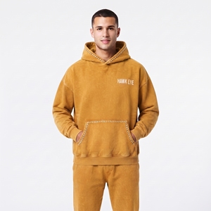 Acid Wash <b>Oversized</b> <b>Men</b> Cotton <b>Fleece</b> Heavyweight <b>Hoodie</b> With Custom Rhinestone Kangaroo Pocket Custom Front Logo - Product Image 2