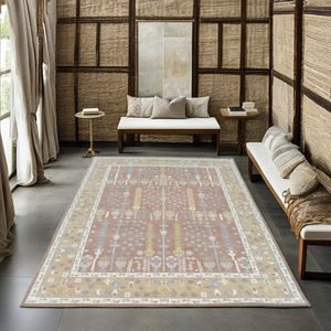 ชุดพรมปูพื้นแบบใช้ในบ้านบ้านสุดชิคพรมขนสัตว์ทำมือพร้อมแผ่นรองยางและลวดลายดอกไม้ - Product Image 1