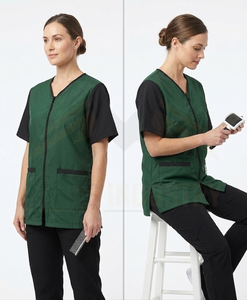Women's <b>Green</b> Short Sleeve smocks Uniform with Front Pockets Breathable Polyester Top - Product Image 6