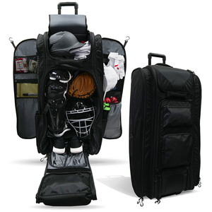 Black <b>Wheeled</b> Catcher's Gear <b>Bag</b> With Multiple Pockets For Baseball And Softball Equipment - Product Image 5