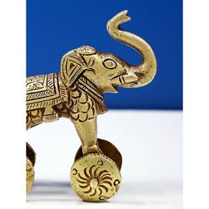 Petite figurine d'éléphant en laiton faite à la main sur roulettes, 3 pouces, décoration d'intérieur, sculpture exotique Inde HLA906 - Product Image 3