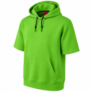 Sweat-shirt à capuche décontracté pour homme en molleton de coton à manches courtes, léger, pour l'extérieur, en coton mélangé basique - Product Image 4