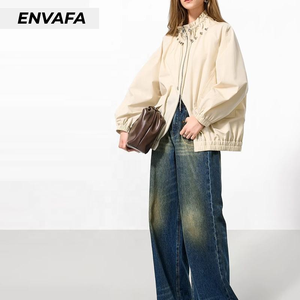 Chaquetas Cortavientos Personalizadas con Cuello Alto y Corte Holgado para Mujer, Novedad de Otoño, Gabardina con Cordón Ajustable para Mujer - Product Image 4