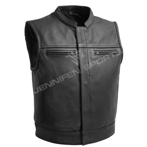 Chaleco de cuero vacuno 100% genuino para hombre con múltiples bolsillos, chaleco de cuero para motociclista, chaleco de cuero para motocicleta - Product Image 1