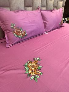 Brown Rose Floral Design Wine Color Embroidered Cotton Bedsheet <b>Set</b> Soft Luxury <b>Bedding</b> <b>Set</b> Queen Size High Quality - Product Image 3
