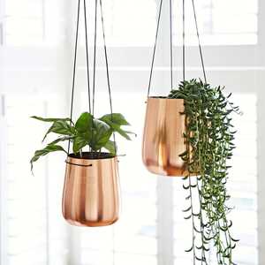 Pot de fleurs suspendu en métal plaqué cuivre moderne, écologique, petite capacité, pour plantes vertes d'intérieur, design minimaliste - Product Image 3