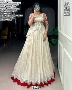 Lehenga Choli de créateur pour tenue de soirée, confectionné, avec détails du tissu du Lehenga en soie chocolat, longueur 41, doublure en micro-crêpe. - Product Image 5