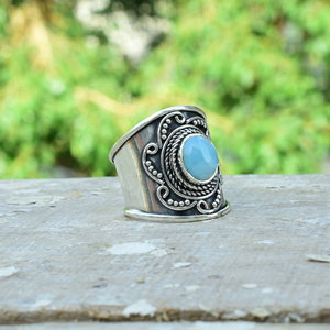 Bague en pierre précieuse Larimar naturelle, argent 925, faite à la main, cadeau unique - Product Image 5