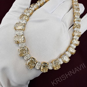 Collier tennis en moissanite jaune canari éclatant pour homme, bijoux de luxe sertis, chaîne de déclaration étincelante, mode soirée, or massif 14K - Product Image 3