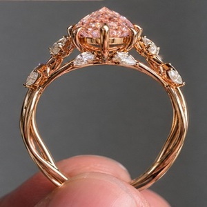 Luxury 18K Yellow Gold Fancy Vivid Pink Lab Diamond 3.03CT Marquise Cut Prong IGI Certified Engagement Wedding <b>Ring</b> for Women - Product Image 5