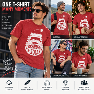Camiseta navideña para hombre Bearded & Jolly, camiseta roja de manga corta con estampado, informal, con cuello redondo, corte regular - Product Image 5