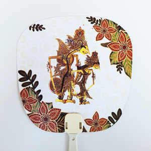 Abanico de mano de plástico con estampado Wayang Kulit indonesio hecho a mano, recuerdo cultural tradicional, abanico decorativo tipo paleta, accesorio para eventos - Product Image 2