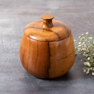 Pot de rangement en bois d'acacia avec couvercle, récipient de rangement de cuisine en bois fait main, pot à épices en bois naturel, rangement alimentaire décoratif - Product Image 2