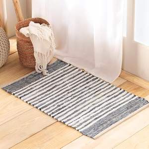 Tapis tressé artisanal en chindi recyclé, tapis de sol coloré, tapis de porte écologique, décoration de sol, Inde - Product Image 1