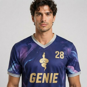ชุดฟุตบอลชาย Genie แบบพิมพ์ลาย Sublimation ผ้าโพลีเอสเตอร์ระบายอากาศได้ดี เสื้อและกางเกงขาสั้น ชุดทีมสำหรับผู้ใหญ่ ชุดกีฬาฟุตบอล - Product Image 4