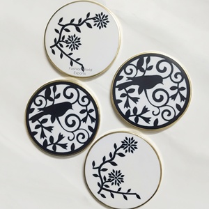 Artistic Resin <b>Drink</b> <b>Coasters</b> with Bird and Floral Motif Gold Border Round <b>Coaster</b> Set for Elegant Home Decor Gift or Home Decor - Product Image 4