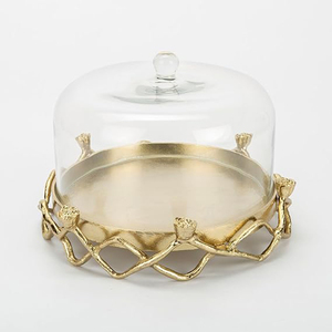 Cúpula para Pastel en Forma de Rosa, Base para Pastel de Aluminio y Vidrio Dorado con Tapa, Exhibidor de Postres para Cumpleaños, Bodas y Fiestas, Soporte Metálico para Pastel - Product Image 3
