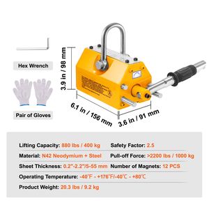 Sollevatore Magnetico da 400 Kg (880 Libbre) con Fattore di Sicurezza 2.5, Magnete di Sollevamento Permanente in Acciaio al Neodimio, Capacità Massima 1000 Kg - Product Image 4