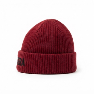 Custom Burgundy Rib Knit Cuffed <b>Beanie</b> Hat Winter Warm <b>Skull</b> Cap With Custom Logo - Product Image 2