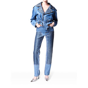 Women's PU Leather Thin <b>Denim</b> Motorcycle <b>Jacket</b> Full Sleeve Zipper Closure Turn-down Collar Rivet Decoration Short Length Autumn - Product Image 6